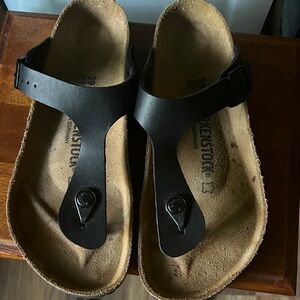 Birkenstock Black Leather Thong Sandals